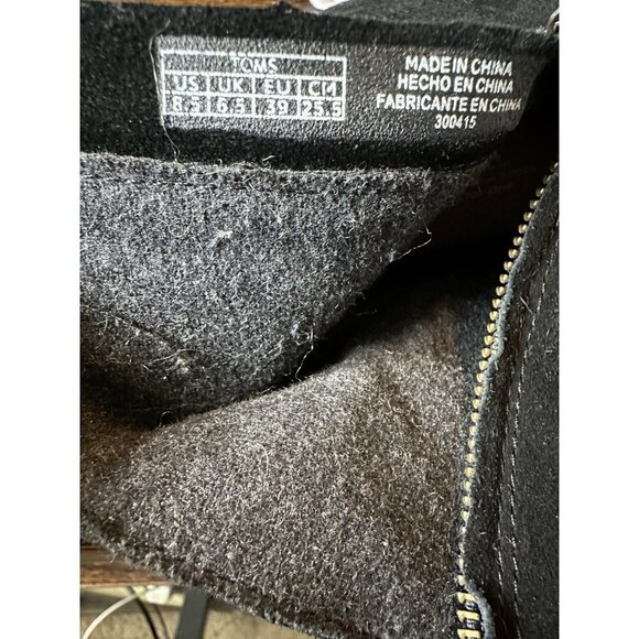 Toms Wedge Bootie Women's Sz 8.5W Black Suede Slip On Side Zip Round Toe - Picture 9 of 9